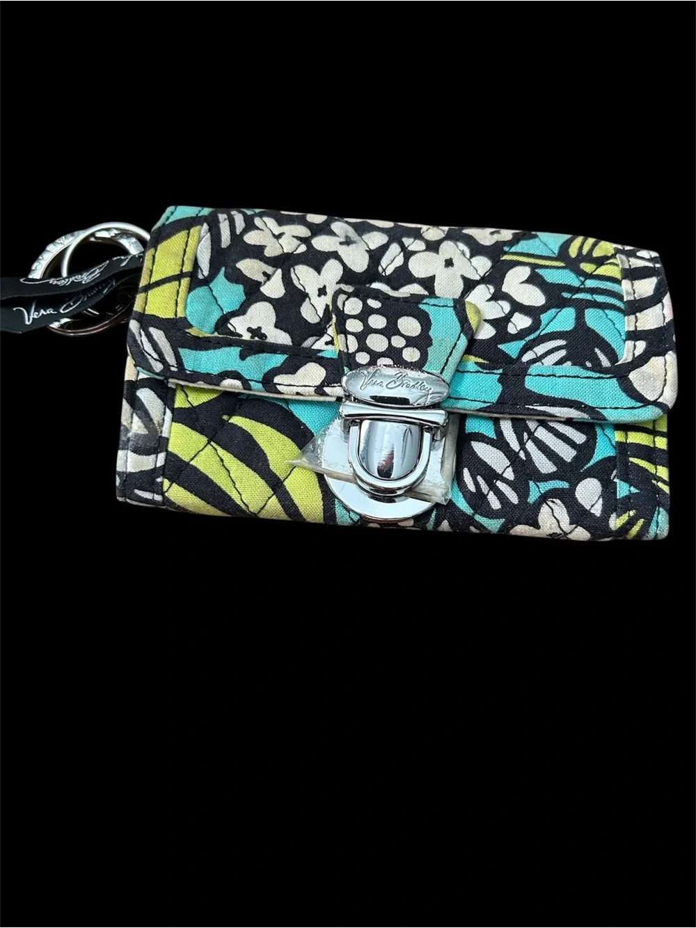 Small Quilted Card Case with Keyring in Teal & Lime